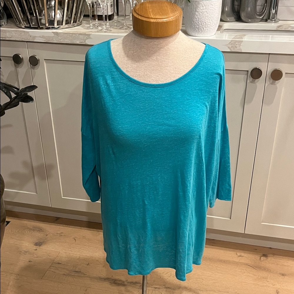 Calypso St Barth 100% linen oversize drop shoulder teal Women's Sweater